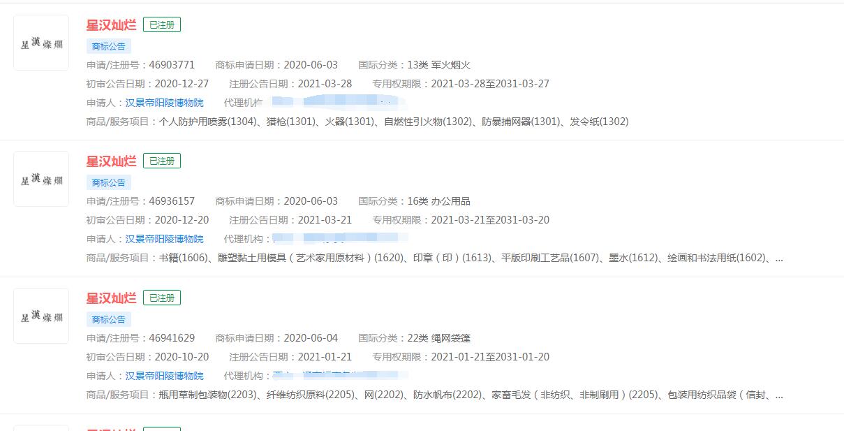 電視劇《星漢燦爛》商標(biāo)已被不同公司注冊，分類涉及眾多
