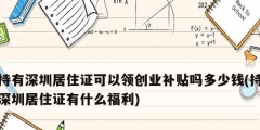 持有深圳居住證可以領創(chuàng)業(yè)補貼嗎多少錢(持深圳居住證有什么福利)